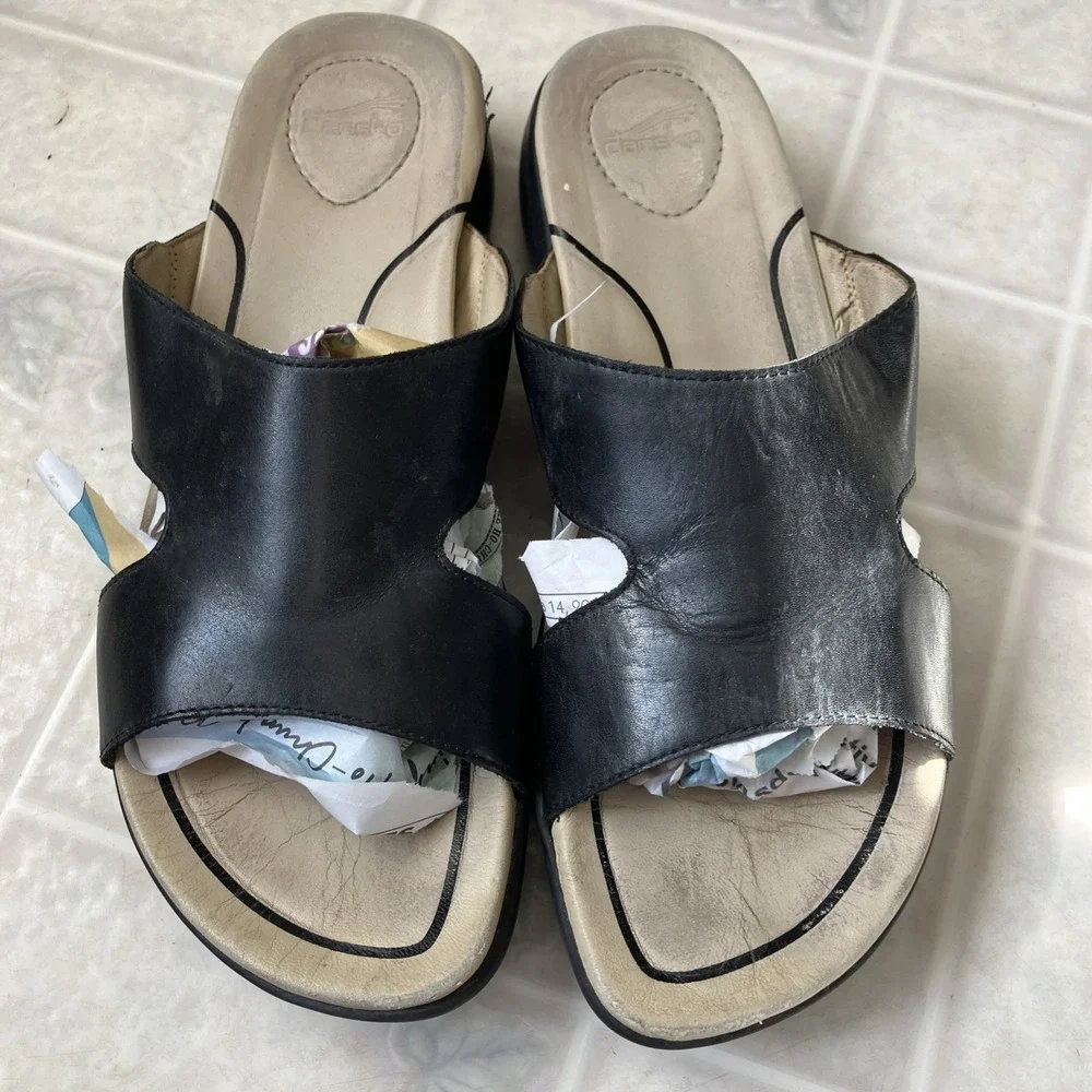Dansko Leather Slide Sandals Womens 41‎ US 10 Black Comfort Orthopedic Travel